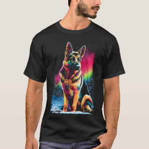 Camiseta Perro pastor alemán colorido Aurora Boreal Inviern