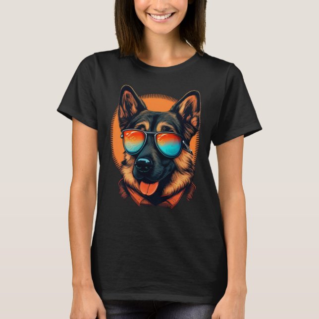 Camiseta perro pastor alemán con gafas de sol (Anverso)