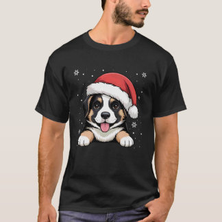 Camiseta Perro pastor alemán de Navidad que lleva sombrero 