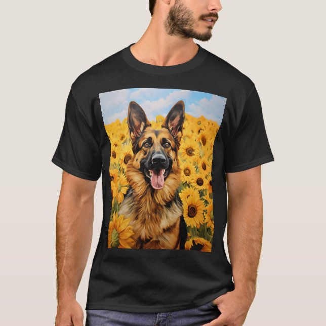 Camiseta Perro pastor alemán en girasoles (Anverso)