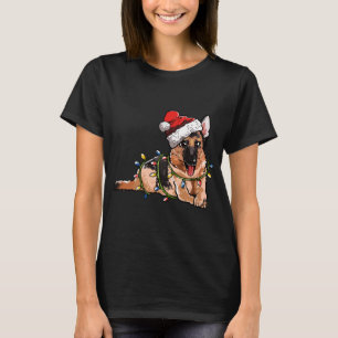 Camiseta Perro pastor alemán lindo Santa Navidad árbol luz