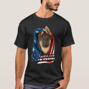 Camiseta Perro pastor alemán Merica 4 de julio bandera de E