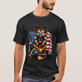 Camiseta Perro pastor alemán patriótico culturismo América