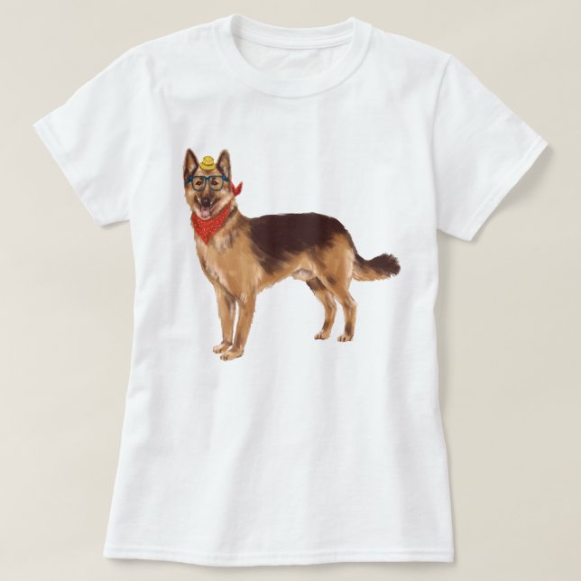 Camiseta Perro pastor alemán pintado a mano (Diseño del anverso)
