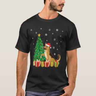 Camiseta Perro pastor alemán sombrero de Santa iluminación