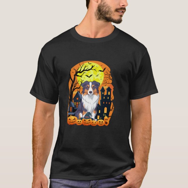 Camiseta Perro pastor australiano con calabazas y pesadilla (Anverso)