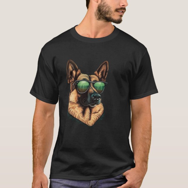 Camiseta Perro pastor con gafas de sol verdes (Anverso)