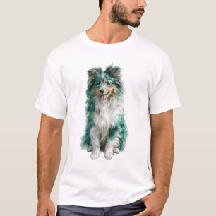 Camiseta Perro pastor de Shetland Blue Merle Acuarela Hombr