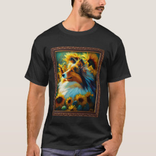 Camiseta Perro pastor de Shetland Sheltie Pintura Girasol F