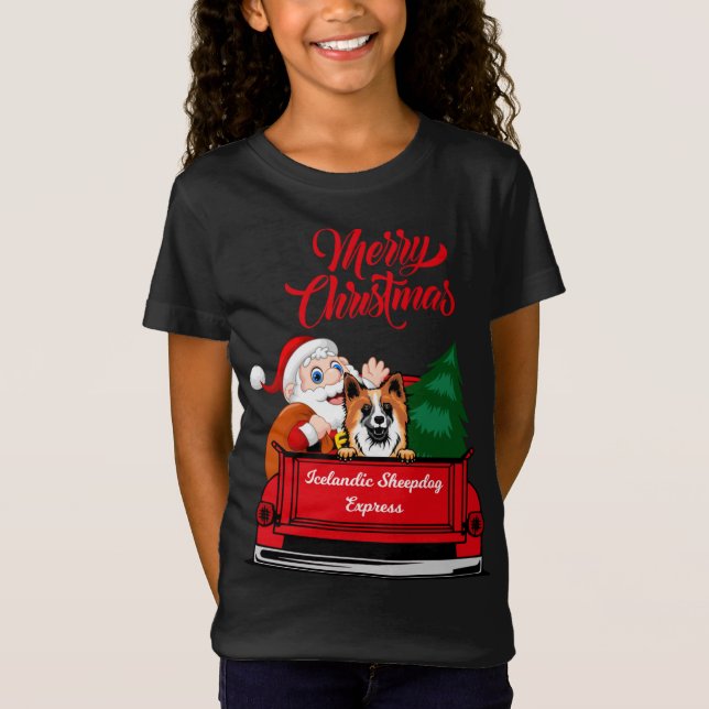 Camiseta Perro Pastor Islandés Con Papá Noel En Red Tru (Anverso)