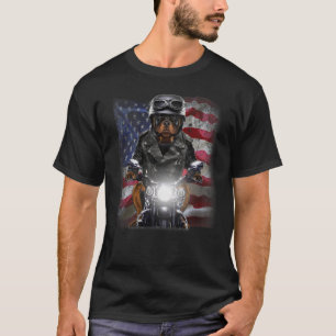 Camiseta Perro Patriot Rottweiler en motocicleta con bander