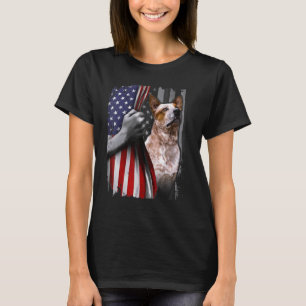 Camiseta Perro patriótico australiano de ganado bandera ame