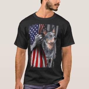 Camiseta Perro patriótico australiano de ganado bandera ame