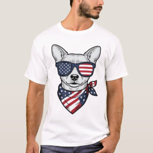 Camiseta Perro Patriótico con Gafas de Sol de Bandera Vecto