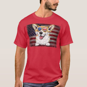 Camiseta Perro patriótico Corgi perro Bandera estadounidens