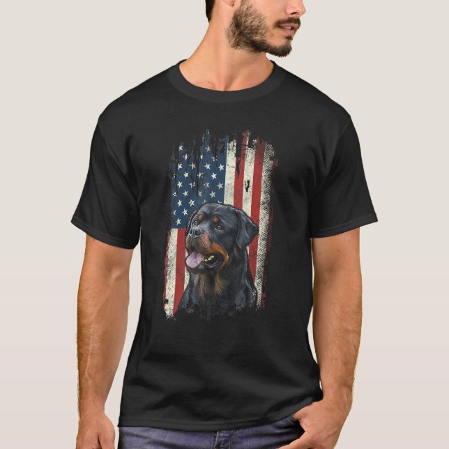 Camiseta Perro patriótico de la bandera norteamericana de R (Anverso)