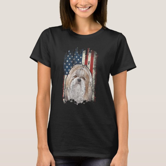 Camiseta Perro patriótico de la bandera norteamericana Shih (Anverso)