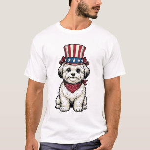 Camiseta Perro Patriótico Diseño Vectorial de Grabado Vinta