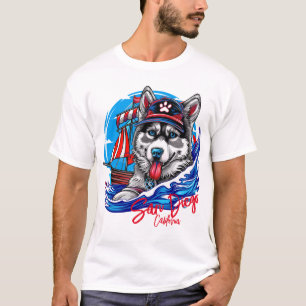 Camiseta Perro Patriótico Marítimo Husky Malamute, San Dieg