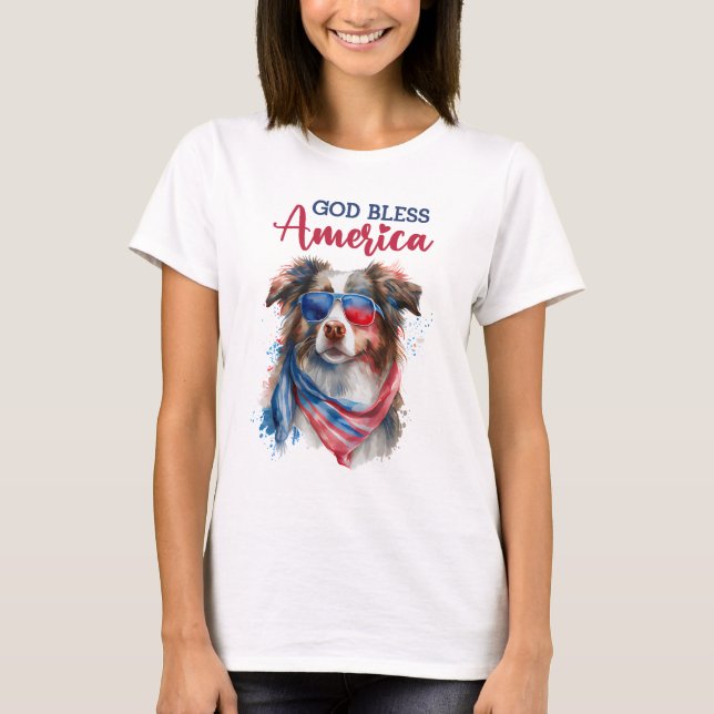 Camiseta Perro Patriótico - Pastor Australiano (Anverso)