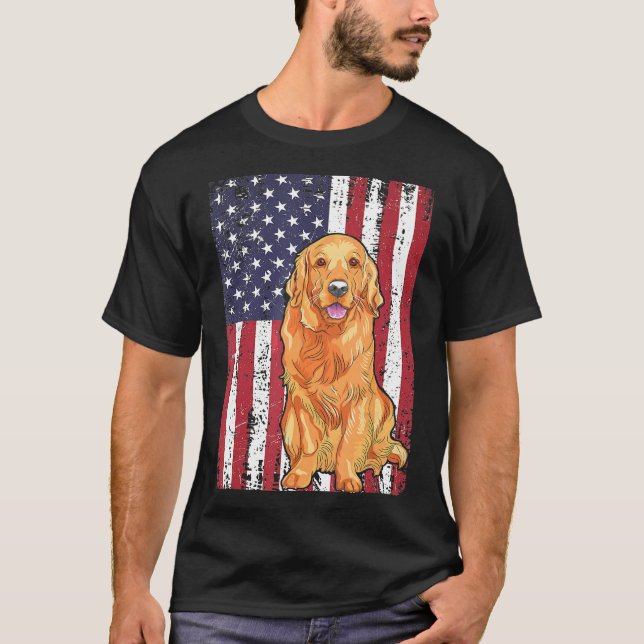 Camiseta Perro patriótico recuperador de oro de bandera est (Anverso)