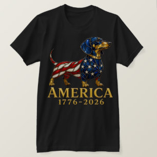 Camiseta Perro Patriótico USA 1776-2026 Vidrio Emplomado