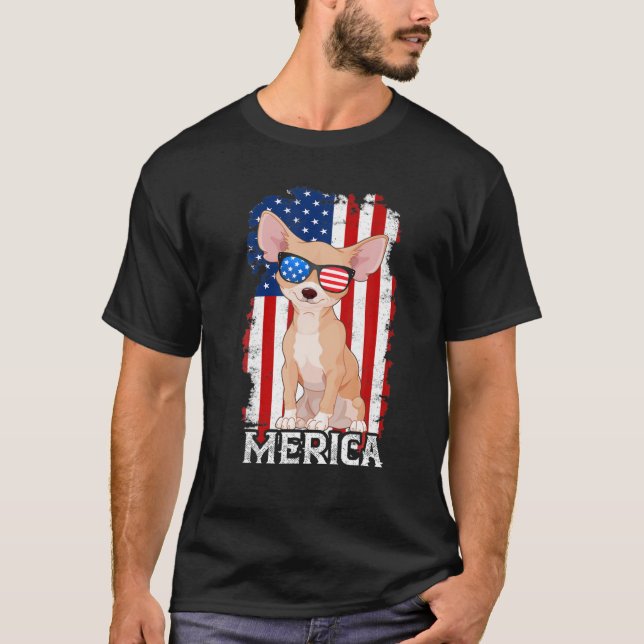 Camiseta Perro patriótico vintage Chihuahua Bandera estadou (Anverso)