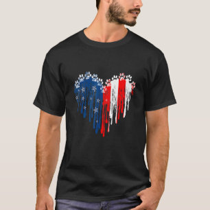 Camiseta Perro Paw American Heart Flag Dog 4 De Julio