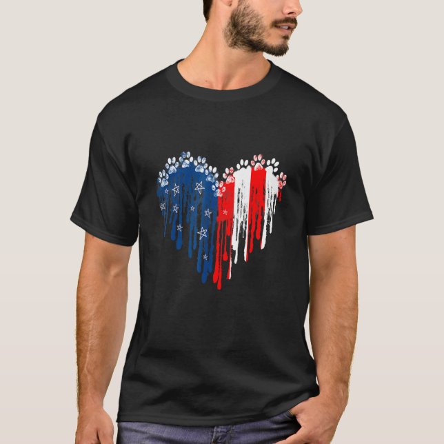 Camiseta Perro Paw American Heart Flag Dog 4 De Julio (Anverso)