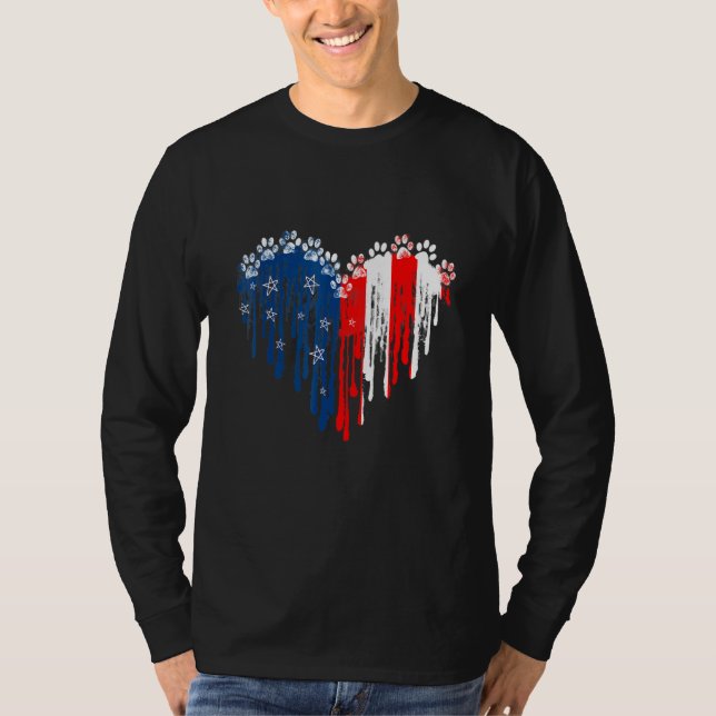 Camiseta Perro Paw American Heart Flag Dog 4 De Julio (Anverso)