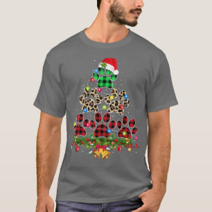 Camiseta Perro Paw Árbol de Navidad Iluminación Leopardo Ve