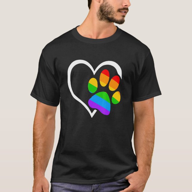 Camiseta Perro Paw Heart Lgbt Bandera Arcoiris Ally Gay Pri (Anverso)