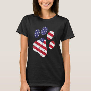 Camiseta Perro Paw Imprimir Bandera Estadounidense Cute 4 D