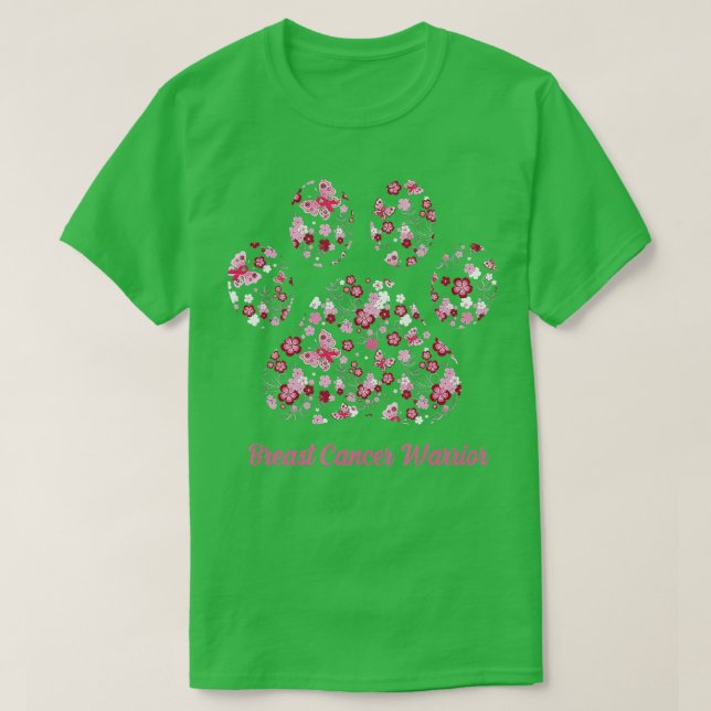 Camiseta Perro Paw Imprimir Cinta Rosa Conciencia del Cánce (Diseño del anverso)