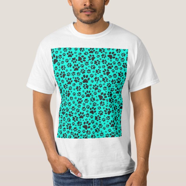 Camiseta Perro Paws Black and White Polka Dot en cian vivo (Anverso)