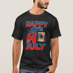 Camiseta Perro Pekín Bandera Estadounidense Glass Happy 4Of
