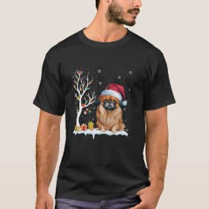 Camiseta Perro pekingés Santa Hat Árbol festivo Christine