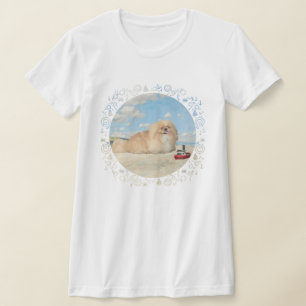 Camiseta Perro pequinés en la orilla del mar
