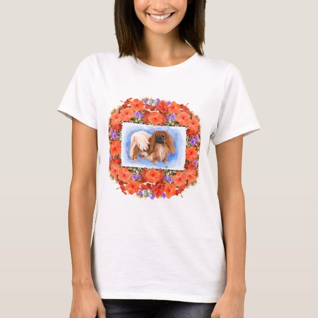 Camiseta Perro Pequinés Floral (Anverso)