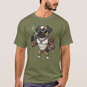 Camiseta Perro pequinés, musculoso, tatuado, culturista