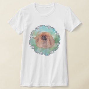 Camiseta Perro pequinés sobre fondo de aguamarina
