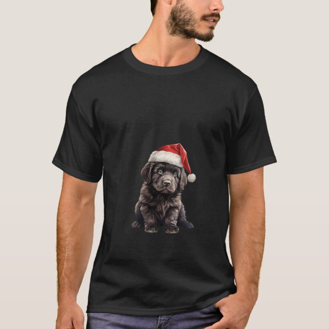 Camiseta Perro perrito de Terranova con gorra de Navidades  (Anverso)