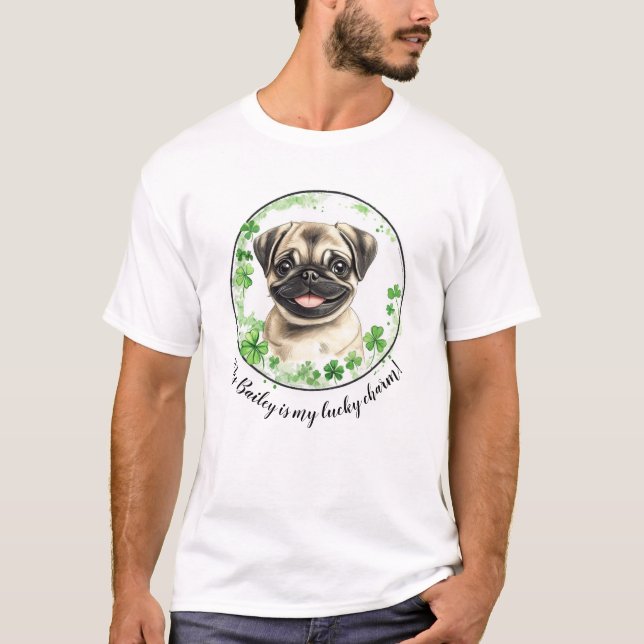 Camiseta Perro personalizado con suerte encanto TShirt Pug (Anverso)