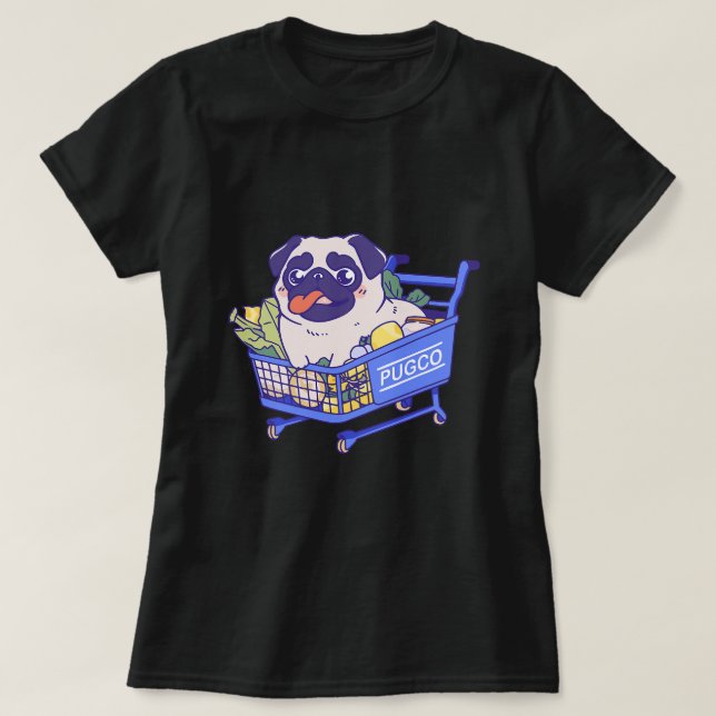 Camiseta Perro picado en carro de compras (Diseño del anverso)