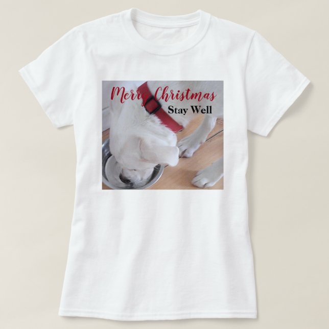 Camiseta Perro picante blanco lindo bebe agua Navidades roj (Diseño del anverso)