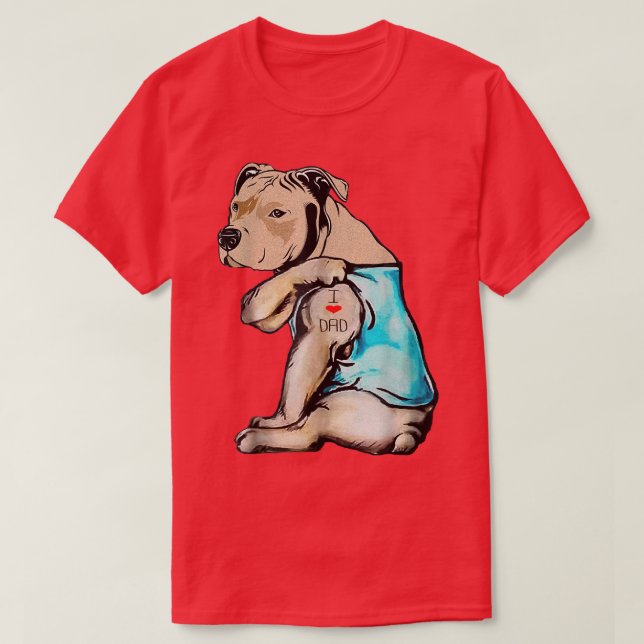 Camiseta Perro Pitbull Amo A Papá Tattoo Familia Funny (Diseño del anverso)