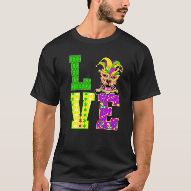 Camiseta Perro Pitbull Amo Máscara de Vestido de Mardi Gras (Anverso)