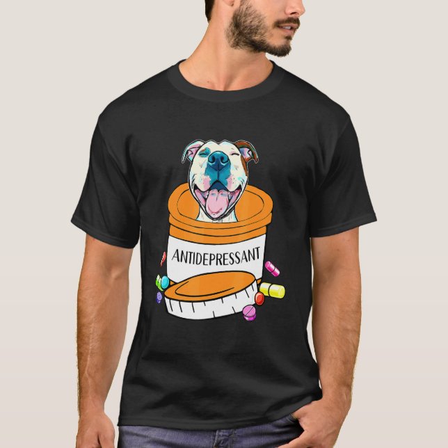 Camiseta Perro pitbull antidepresivo lindo (Anverso)