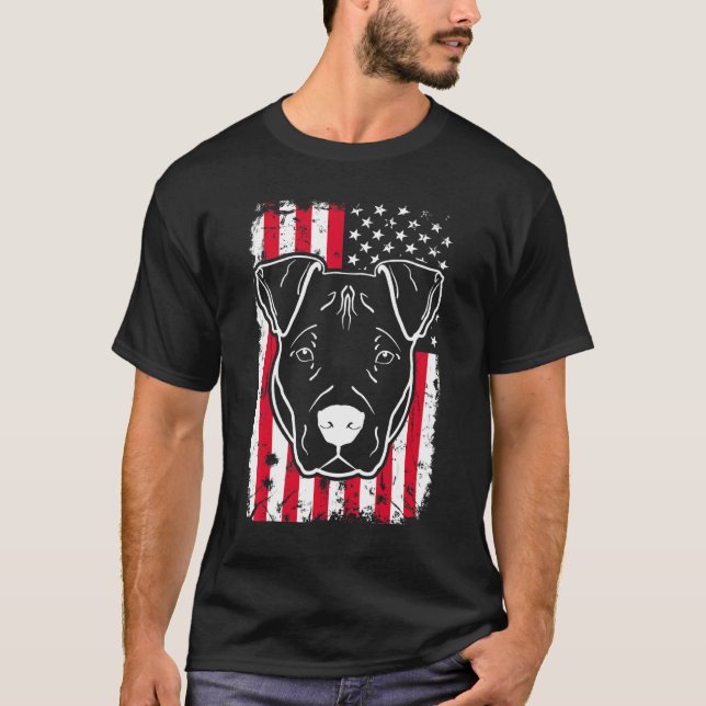 Camiseta Perro Pitbull Bandera Estadounidense (Anverso)
