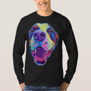 Camiseta Perro Pitbull con colores vivos y sonrientes